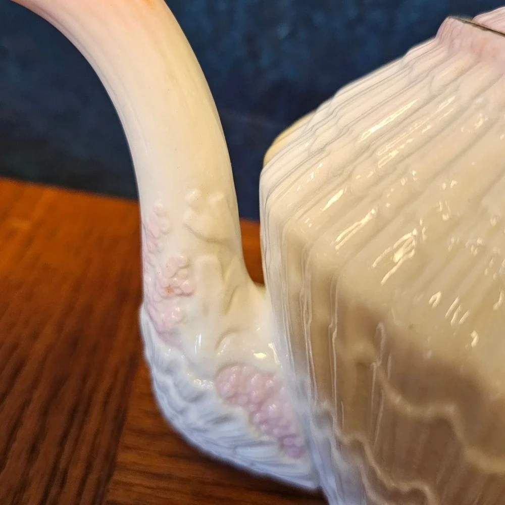 Belleek Ireland Neptune Teapot Pink Coral Handle Parian China Green Mark 0857